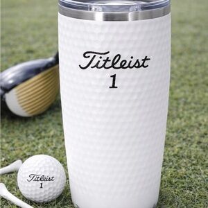 Custom Engraved 20 oz Titleist White Golf Tumbler with Golf Ball Texture.